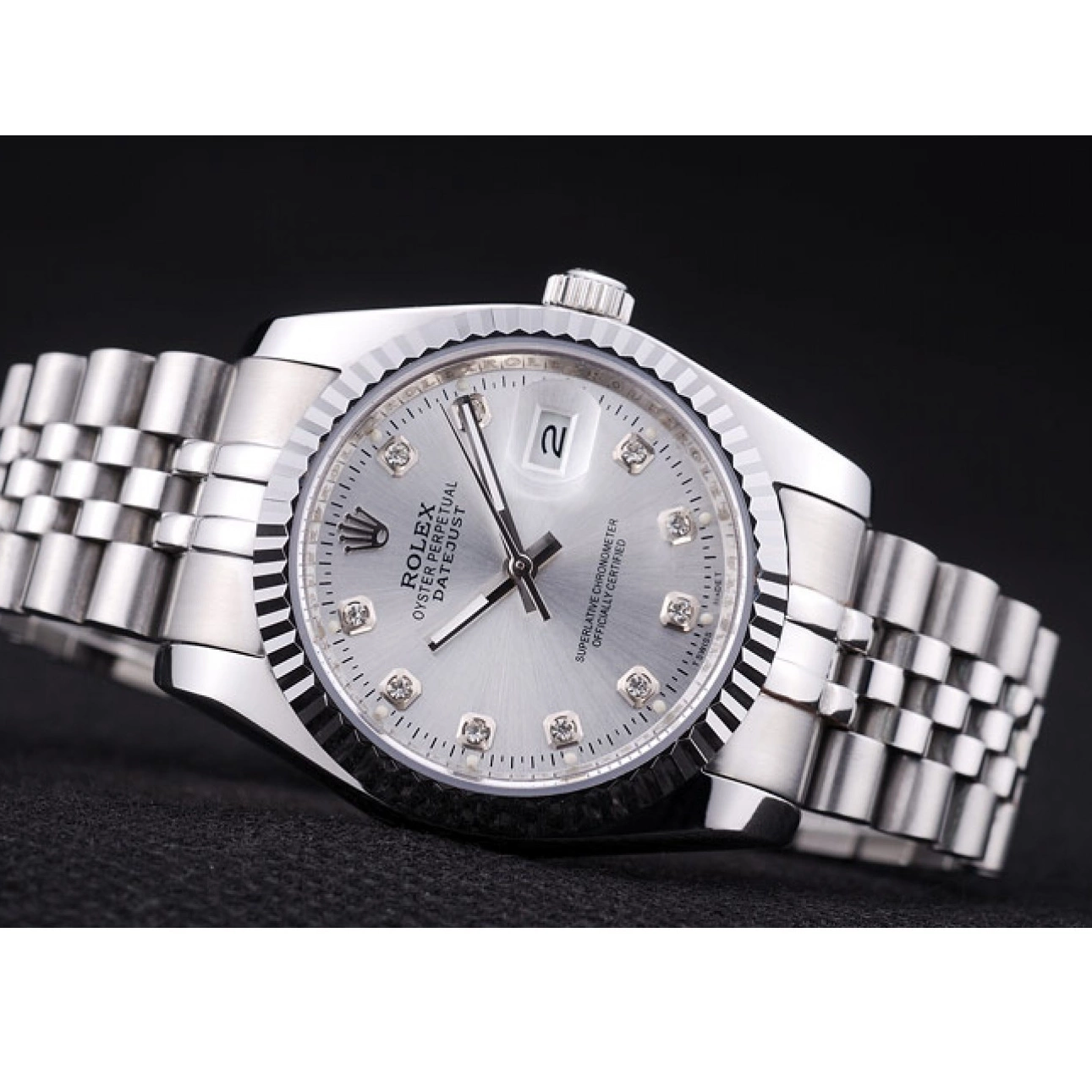 Rolex copies cheap 7455 Diamonds Ribbed Dial Rolex Bezel Datejust Silver 0727